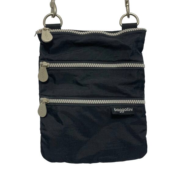 Baggallini Black Nylon Multipocket Zipper Crossbody Bag Travel Everyday - Picture 2 of 7